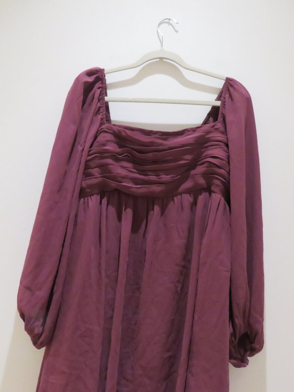 ABERCROMBIE & FITCH Emerson Chiffon Puff Sleeve Mini Dress in Mauve Large Petite - Picture 8 of 11